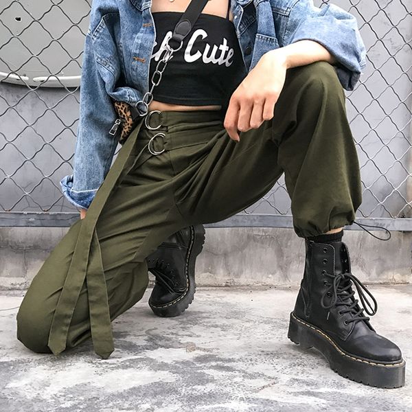 

women girls fashion high street trousers casual pants with belt high waist zipper pants b, Black;white
