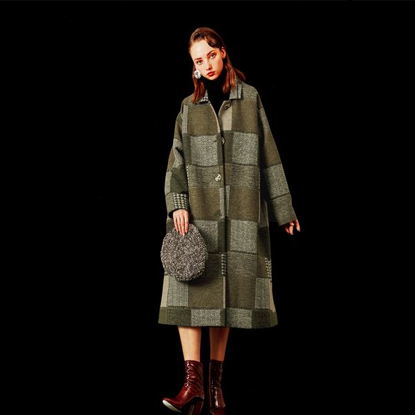

eelmoor 2019aw street artist grey plaid wool coat, Black