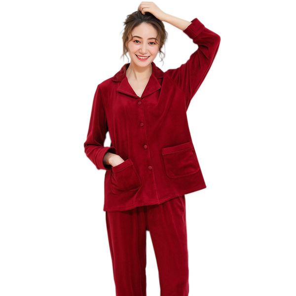 

red winter flannel pajama sets women long sleeve pyjamas korea casual warm pijamas woman sleep wear winter, Blue;gray