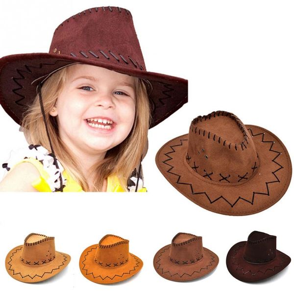 

casual western cowboy hat sun hat cowgirl child hat faux suede wide edge casual halloween children 2020, Black;white