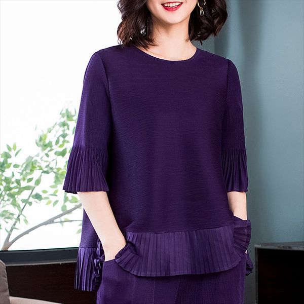 

three-house women's suit edge sleeve three-house pleated women's horn suit pleated edge horn sleeve top, White