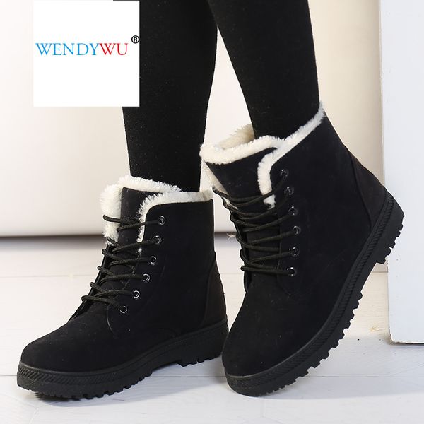 

women boots plus size 44 snow boot for women winter shoes heels winter boots ankle botas mujer warm plush insole shoes woman, Black