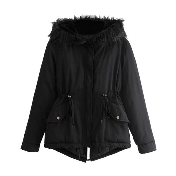 

black waist slim long-sleeved hooded warm coat jacket ladies cotton clothes