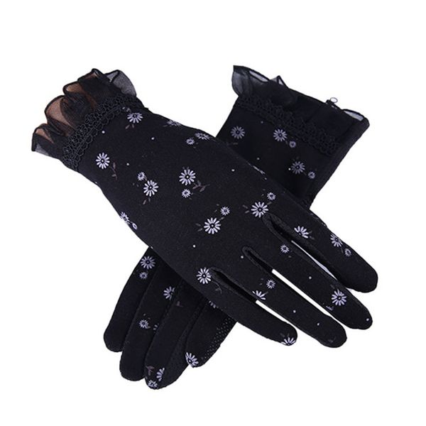 

women autumn sunscreen gloves slip resistant driving glove spring summer girls thin cotton lace anti uv touch screen mittens, Blue;gray