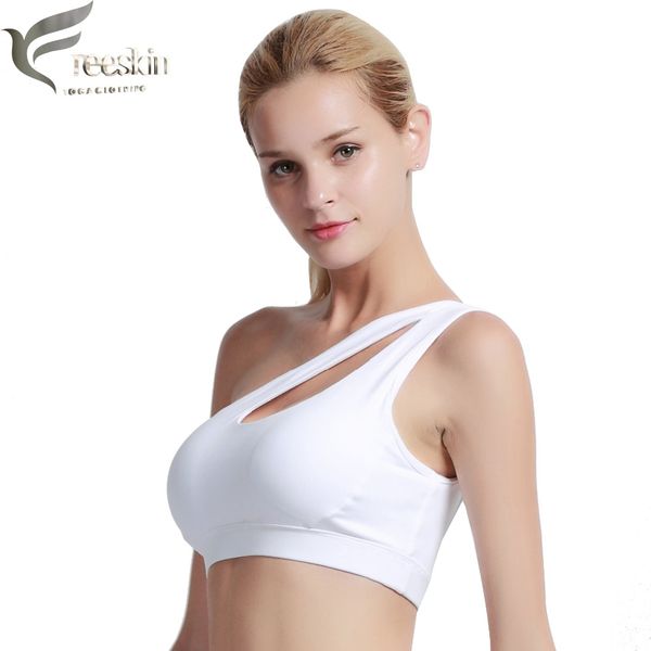 

women sports bra yoga fitness high impact personality sports oblique shoulder women sport gym bra workout, White;black