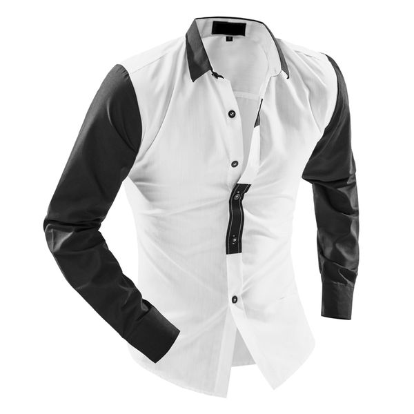 

slim fit men shirts spring autumn new fashion cotton blouse mens casual turn-down collar long sleeve, White;black