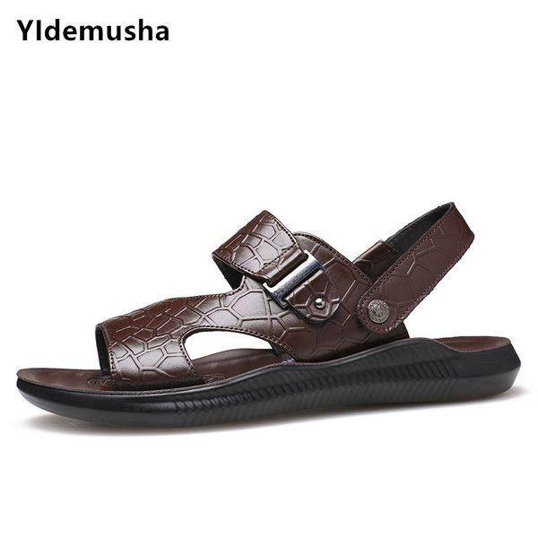 

2019 men sandals genuine leather new summer students sandals men breathable flat casual shoes sandalias hombre slides, Black