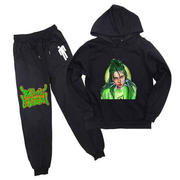 

billie eilish printed children boys girls casual hoodie sweatshirt & harem pants clothes set cotton stylish hoodie jersey pants, White