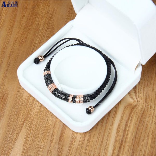 

ailatu premium jewelry micro pave cz spacer beads macrame bracelet for men and women gift, Golden;silver