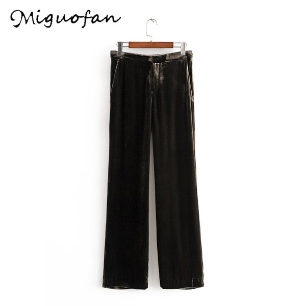 

miguofan сплошные черные широкие брюки ноги женщины мягкие бархатные штаны 2019 осень-зима простые сыпучие элегантные карманы случайные длин, Black;white
