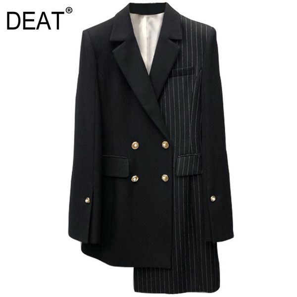 

deat 2019 new fashion striped patchwork office style blazers female's long sleeve irregular double breasted jacket yf32101, White;black