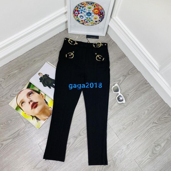 

high end женщины девушки черные прямые брюки с лоскутным засовом повседневные брюки карандаш взлетно посадочная полоса milano fashion design, Black;white