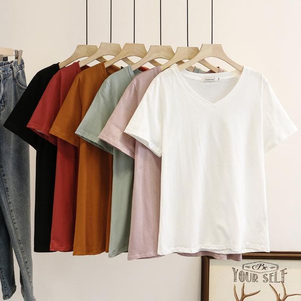 

women summer t-shirt lady basics tees female v neck solid color thin short sleeve fashion plus size l2-628, White