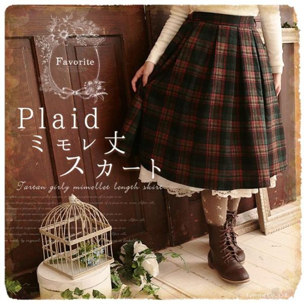 

vintage england style woolen plaid skirt winter women skirts thicken loose casual mori girl preppy british pleated skirts saia, Black