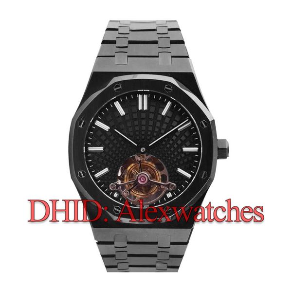 

new luxury watch 26522ce.00.1225ce black steel wristwatches mechanical automatic cal.2924 real tourbillon flywheel mens designer watches, Slivery;brown