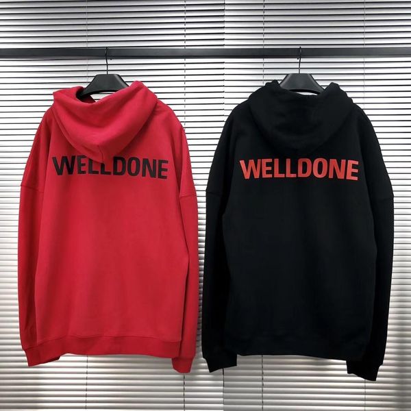 

для женщин мужские дизайнерские толстовки we11done письмо печать welldone hoodie вскользь high street fashion brand с капюшоном, Black