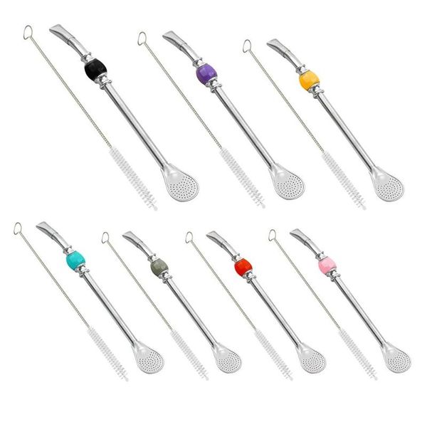 

stainless steel straw argentina mate drinking straws spoon with cleaner brush set party bar accessory