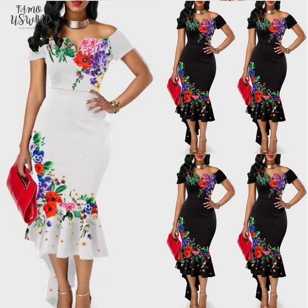 

womens summer fishtail bodycon off shoulder long dress bridesmaid empire party printing dress slin high waist off shoulder dress, Black;gray