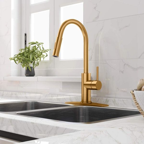 

gold kitchen faucet with pull down sprayer, kitchen faucet sink faucet with pull out sprayer, single hole and 3 hole deck mount, single hand