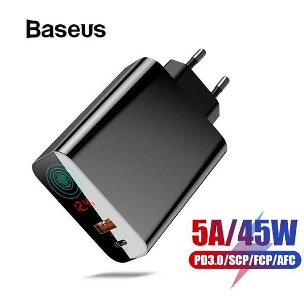 

baseus 45w lcd display usb charger with quick charge 4.0 3.0 for redmi note 7 qc3.0 pd fast phone charger for iphone 11 pro max