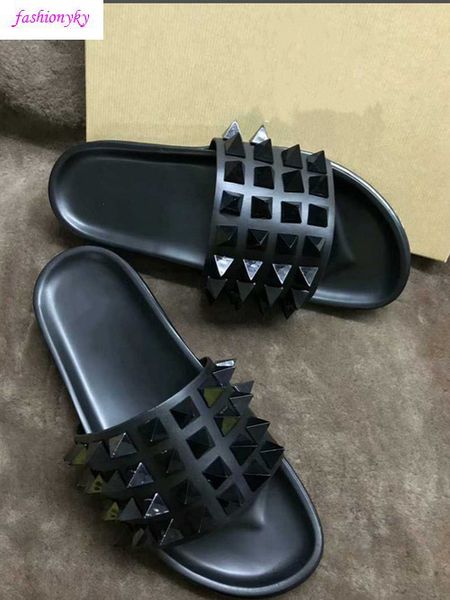 

donna studded red bottom slippers designer willow nails soft bottom rubber slippers men rivet junior spikes flatslipperswith box, Black