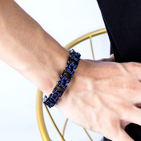 

four-color optional personality locomotive chain rock style bicycle chain bracelet simple and stylish stainless steel bracelet, Black