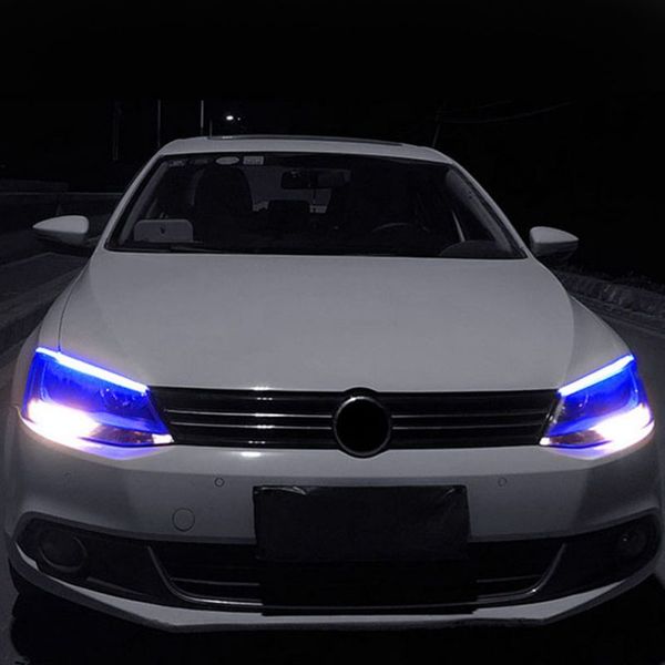 

2pcs 30/45/60cm ultrafine cars drl led daytime running lights white turn signal yellow guide strip for headlight assembly drop