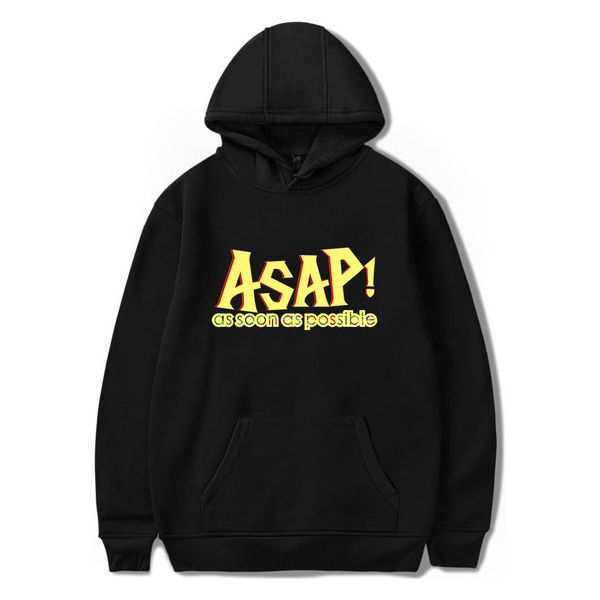 

men fleece comfortable sweatshirts hooded asap as soon as possible hoodies, Black