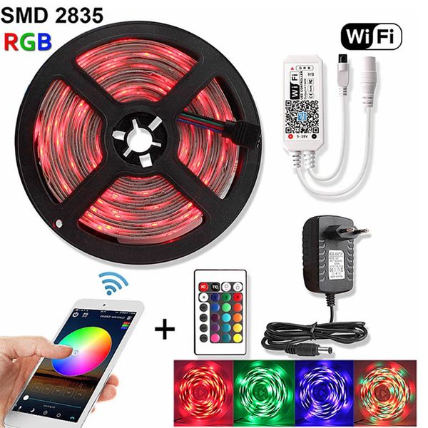 

led strip 2835 dc 12v waterproof flexible rgb tira fita led light strip diode tape 60 leds/m 5m ir wifi controller power adapter