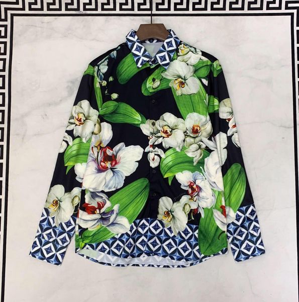 

2019 новый роскошный мужская повседневная рубашка шаблон дизайнер модные рубашки мужские дизайнерские с длинным рукавом цветочные одежда соц, White;black
