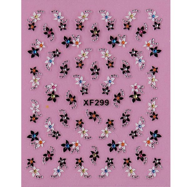 

waterproof water transfer nails art sticker beautiful 3d flower design girl and women manicure tools nail wraps decals xf299, Black