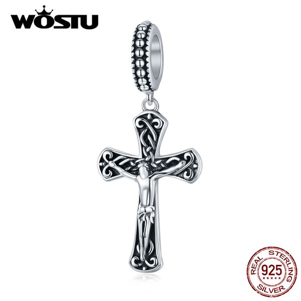 

wostu 925 серебрянного jesus cross бисер подвески fit оригинального браслет ожерелье кулон религиозного стиль ювелирные изделия cqc1407, Blue;slivery