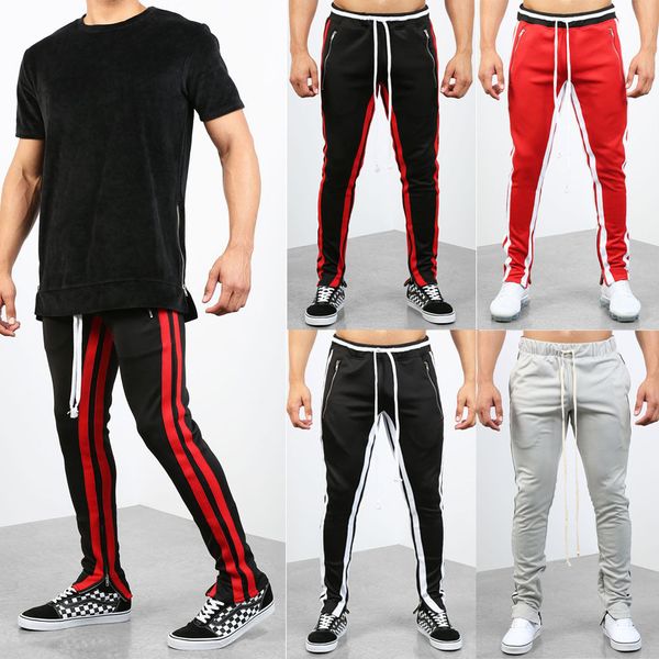 

2019 new style fashion men's pants casual cotton bottoms zipper with pocket patchwork high waist trousers, Black