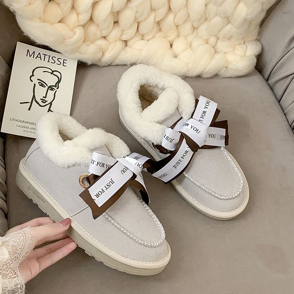 

women's boots cute snow boots winter new female snow non-slip student plus velvet warm cotton shoes flat lace u11-29, Black