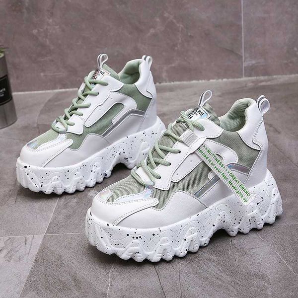 

woman female outdoor platform sneakers wedge shoes women 8cm height increasing ladies fitness lace up girls running shoes sport