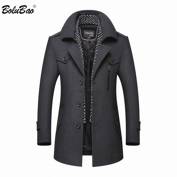 

bolubao men winter wool coat 2019 men's new casual brand solid color wool blends woolen pea coat male trench overcoat, Black