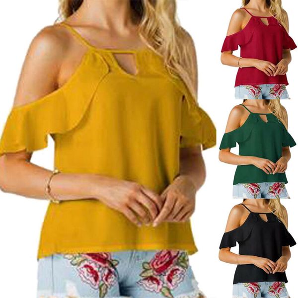 

Women's Strappy Cold Shoulders T-Shirt Tee Shirt Chiffon Vest Tank Tops Blouse