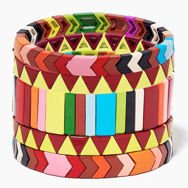 

colorful enamel tile bracelet painted elastic bracelet bangles for women bohemian stretch jewelry gift, Black