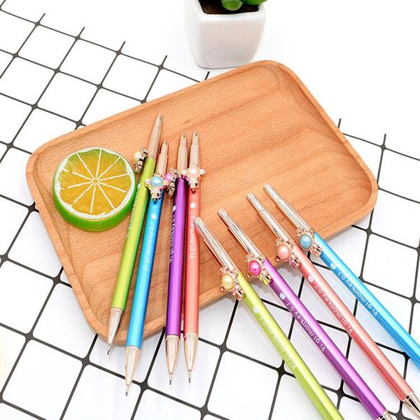 

novel creative aluminum metal pearl gemstone 0.7mm automatic pencil student cartoon activity writing mechanical pencils kid gift, Blue;orange
