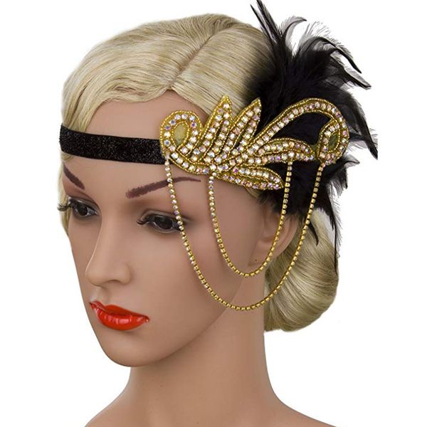 Women S Red Black Feather Vintage Headbands 1920s Bridal Headpiece