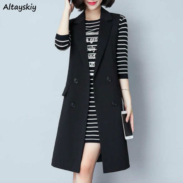 

blazers women oversize korean pure black off shoulder slim all-match spring trendy long feminino coat minimalist elegant outwear, White;black