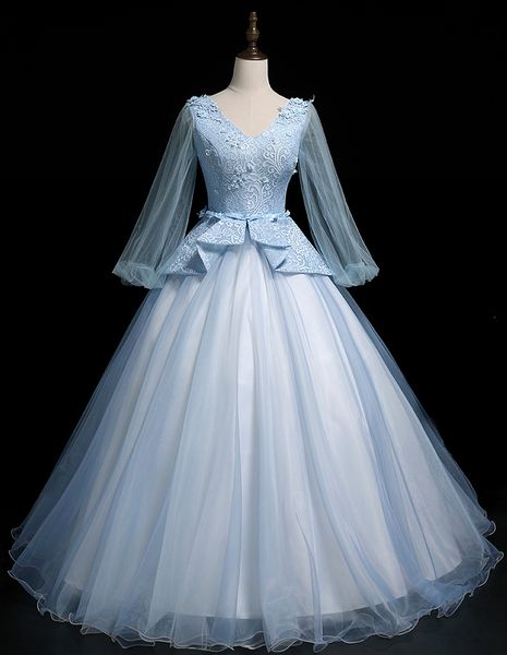 

new arrive 2019 tulle evening dress v neck beads applique long sleeves formal dress woman party dresses evening gown, White;black