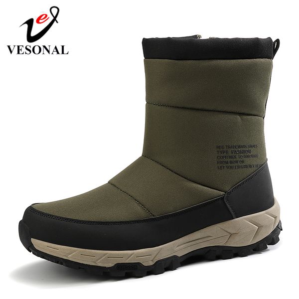 

vesonal brand 2019 winter snow boots for men shoes warm short plush comfort slip on ankle boots footwear waterproof design, Black