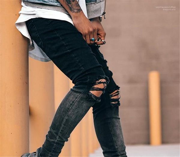 

hiphop mens joggers black color mens designer jeans fashion ripped skinny zipper pencil pants casual, Blue