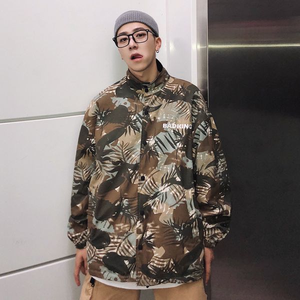

autumn new jacket men fashion printing casual wind two sides wearing jacket man streetwear hip hop loose bomber, Black;brown