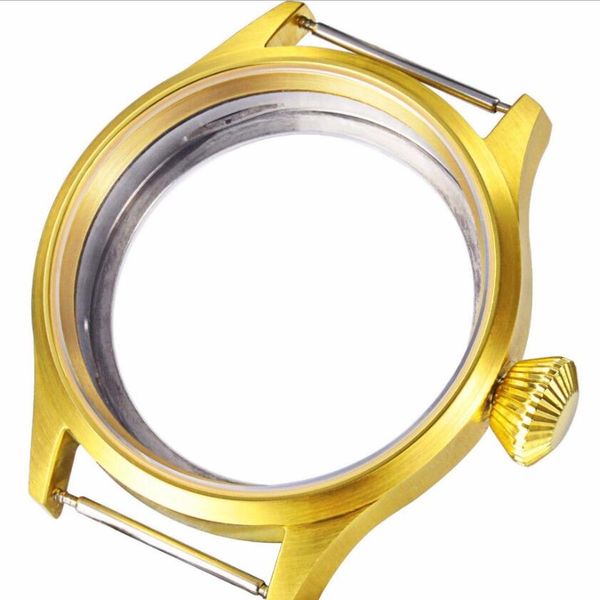 

43mm corgeut yellow gold sapphire glass pvd sterile steel case fit st36 6497 6498 men watches