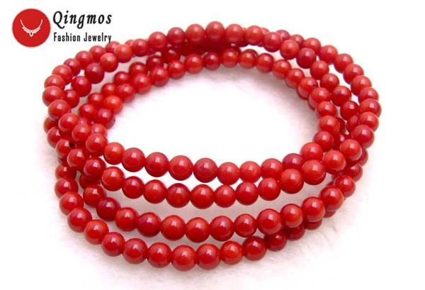 

qingmos round natural red coral bracelet for women with 5-6mm coral 30" long necklace bracelet fine jewelry colar femme bra298, Black
