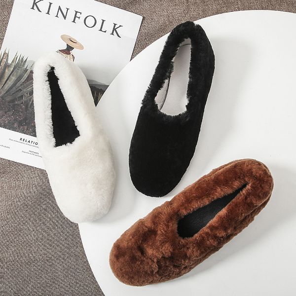 

woman's wool shoes for winter wear the new flat-soled wool shoes for winter 2019 with beans on one foot, Black