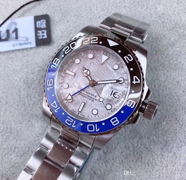 

2019 u1 завод gmt ii бэтмен мужские часы ретро граффити циферблат автоматический механический 18ct нержавеющая сталь керамический безель сап, Slivery;brown