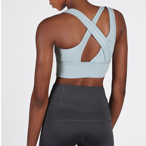 

mermaid curve new front zipper women high strength sports bra back asymmetric cross shoulder strap fitness yoga bra underwear, White;black